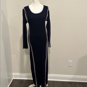 House of Harlow 1960 Navy Long Sleeve Dress with Striped Accents
